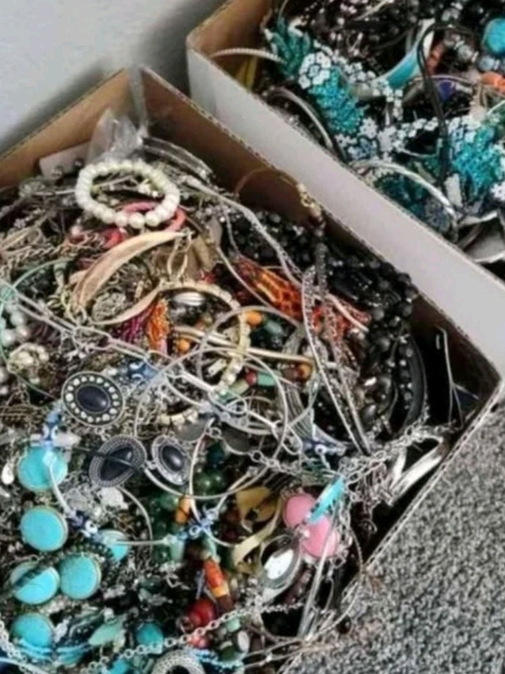 3 pounds jewelry lot rings necklaces earrings pins random selection from boxes
